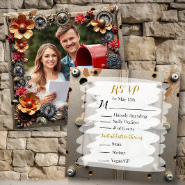 Reserva La Fecha Steampunk Silver & Wood Personalized Wedding RSVP
