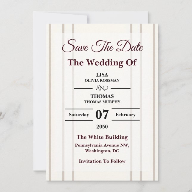 Reserva La Fecha Striped Preppy Modern Wedding Save The Date (Anverso)
