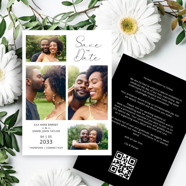Reserva La Fecha Stylish Minimalist Custom 4-Photo Wedding (Stylish Minimalist Custom 4-Photo Wedding Save the Date Card.)