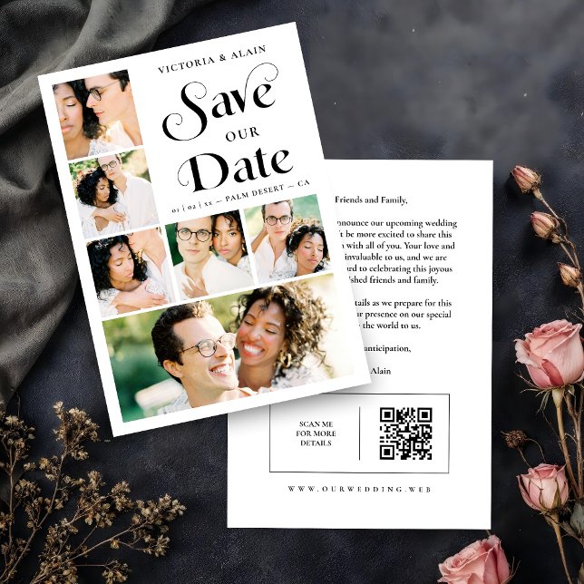 Reserva La Fecha Stylish Modern Minimalist 6-Photo Collage Wedding  (Stylish Modern Minimalist 6-Photo Collage Wedding Save the Date with QR Code.)