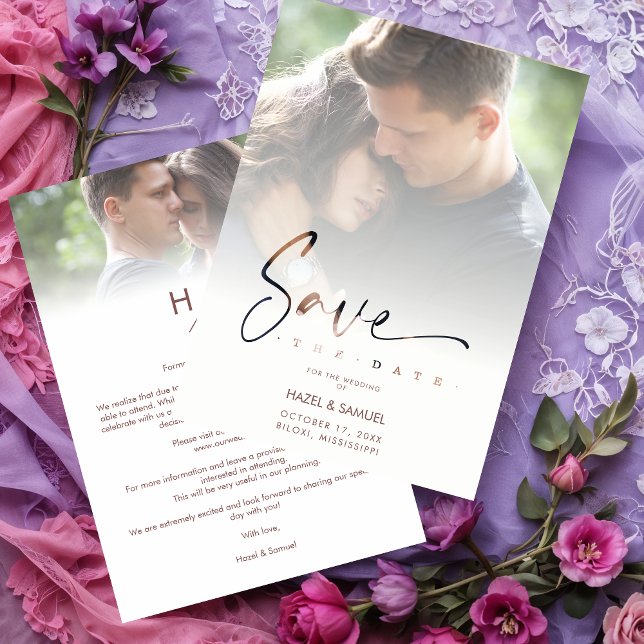 Reserva La Fecha Stylish Modern Transparency Wedding 2 Photos  (Stylish Modern Transparency Wedding Custom 2 Photos Script Save the Dates Cards.)