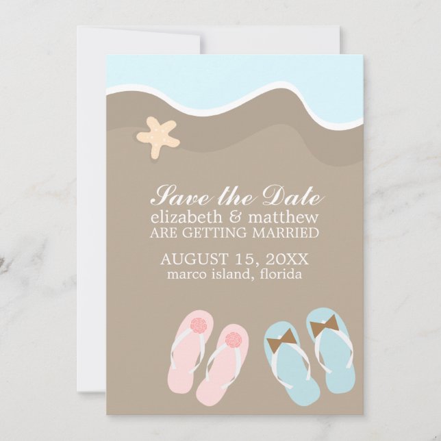 Reserva La Fecha Su y su Boda de sandalias de Flip Flop (Anverso)