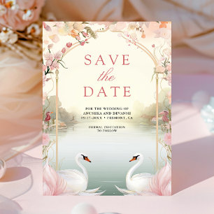 Reserva La Fecha Suaves Cisnes Florales Románticos Bodas Indias