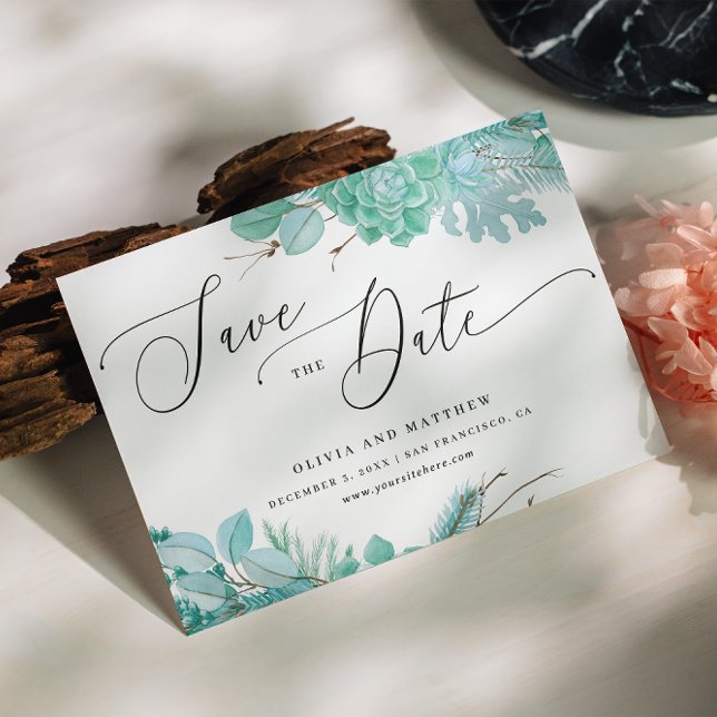 Reserva La Fecha Suculentas florales menta. Boda de cactus de invie (Subido por el creador)