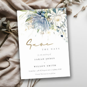 Reserva La Fecha Suculento Boda botánico floral suave azul verde