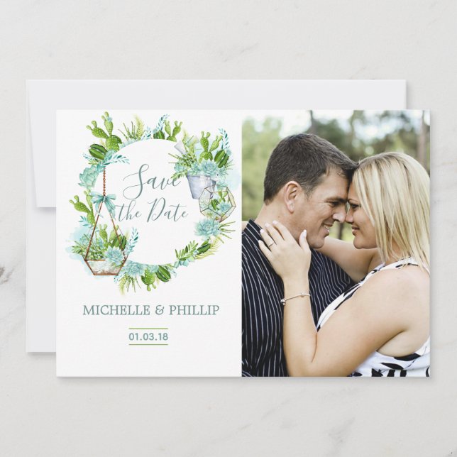 Reserva La Fecha Suculento Terrario de Vidrio de Acuarela Guardar l (Anverso)