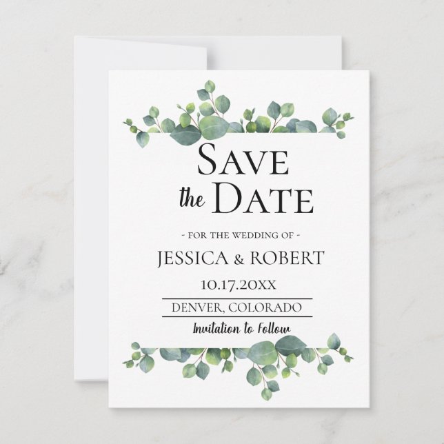 Reserva La Fecha Sucursal Eucalyptus Wedding Save the Date (Anverso)