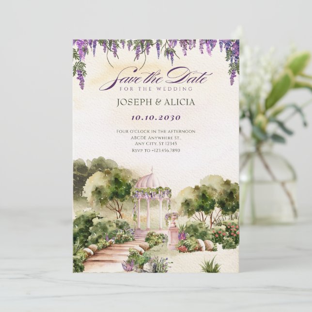 Reserva La Fecha Sueño de acuarela jardín verde elegante boda  (Anverso de pie)
