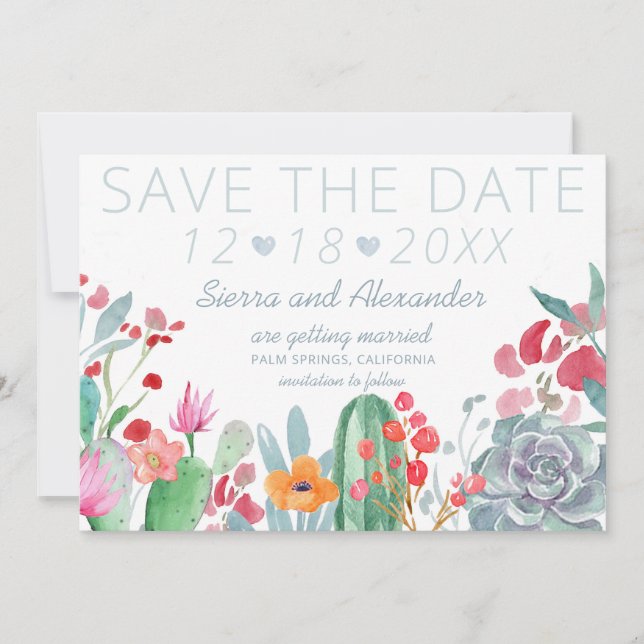 Reserva La Fecha Sueño del desierto | Boda de Boho Cactus Wildflowe (Anverso)