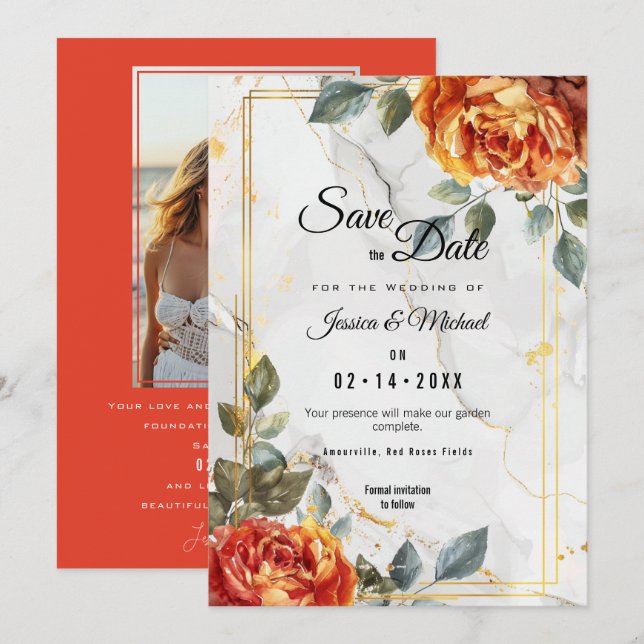 Reserva La Fecha Sueños de mármol: Colección de elegancia Rosa Nara (Anverso / Reverso)