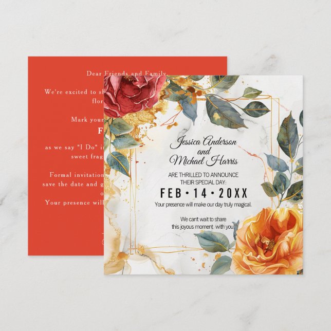 Reserva La Fecha Sueños de mármol de lujo: Elegancia Rosa Naranja (Anverso / Reverso)