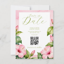 Reserva La Fecha Summer Pink Green Floral Watercolor Wedding 