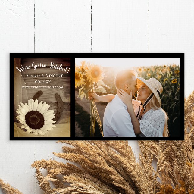 Reserva La Fecha Sunflower Horseshoe Country Boda Occidental Sepia (Subido por el creador)