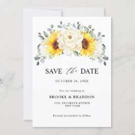 Reserva La Fecha Sunflower Ivory Peony Floral Eucalyptus Wedding   