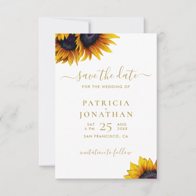Reserva La Fecha Sunflower moderna FOTO salvar al boda de citas (Anverso)