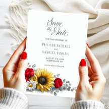 Sunflower Red Rose Floral Wedding Save the Date