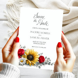 Reserva La Fecha Sunflower Red Rose Floral Wedding Save the Date