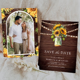 Reserva La Fecha Sunflowers Barn Wood Mason Jar Photo Boda