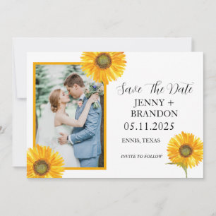 Reserva La Fecha Sunflowers Elegant Modern Yellow Floral Photo