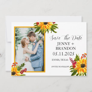 Reserva La Fecha Sunflowers Elegant Modern Yellow Floral Photo