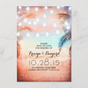 Reserva La Fecha Sunset Beach & String Lights Save the Date