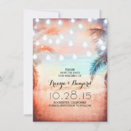 Reserva La Fecha Sunset Beach & String Lights Save the Date