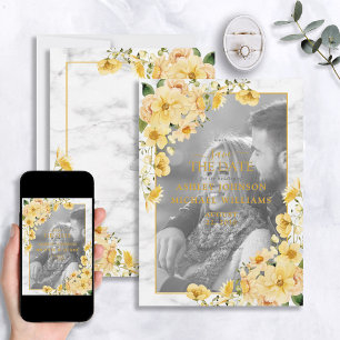 Reserva La Fecha Superposición de Vellum floral amarillo y gris sal