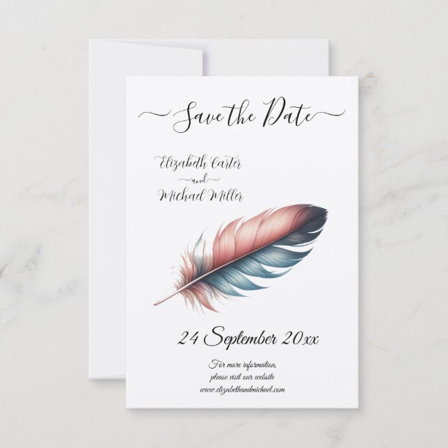Reserva La Fecha Susurros de Grace Feathered Elegance Minimalismo (Anverso)