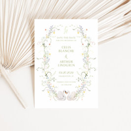 Reserva La Fecha Swans Floral Frame Monogram Wedding