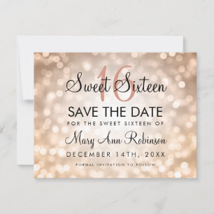 Reserva La Fecha Sweet 16 Save The Date Rosa Gold Purpurina Lights