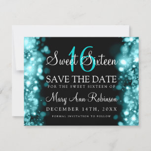 Reserva La Fecha Sweet 16 Save The Date Sparkling Lights Verde azul
