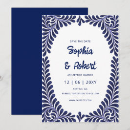 Reserva La Fecha Talavera azul de la marina de Fiesta mexicana