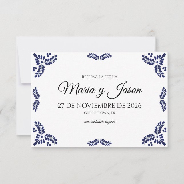 Reserva La Fecha Talavera Black Floral Minimalist Spanish Wedding (Anverso)
