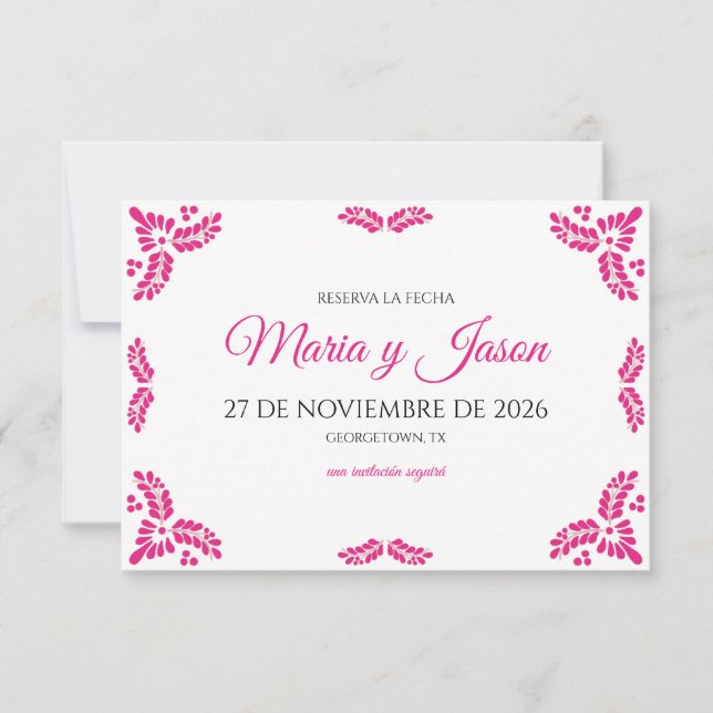 Reserva La Fecha Talavera Pink Floral Minimalist Spanish Wedding (Anverso)