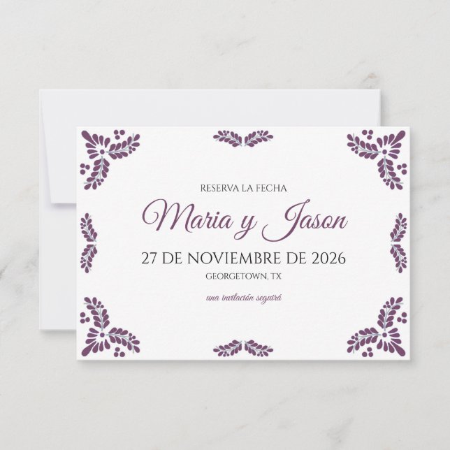 Reserva La Fecha Talavera Purple Floral Minimalist Spanish Wedding (Anverso)