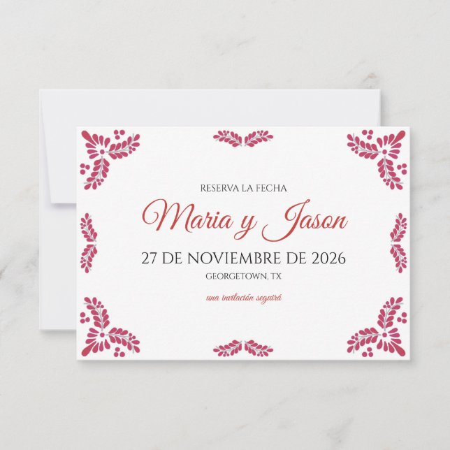 Reserva La Fecha Talavera Red Floral Minimalist Spanish Wedding (Anverso)