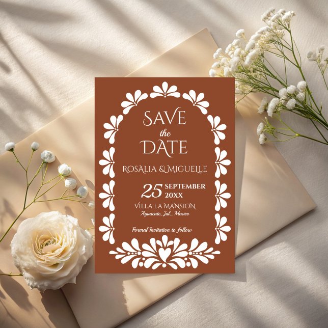 Reserva La Fecha Talavera terracota arco boho boda mexicana (Talavera terracotta boho arch Mexican wedding Save The Date cards template instant download)