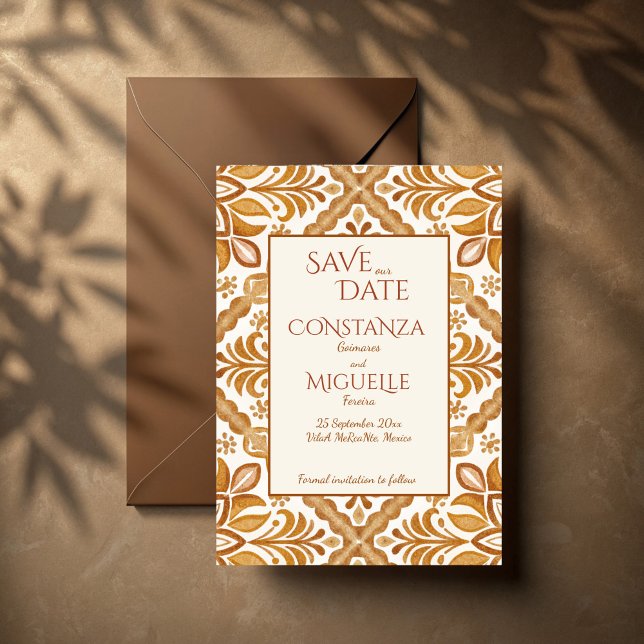 Reserva La Fecha Talavera terracotta vintage boda mexicana (Talavera terracotta vintage Mexican wedding Save The Date cards template )