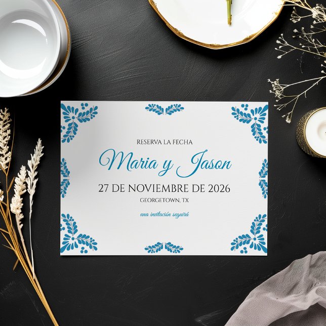 Reserva La Fecha Talavera Turquoise Minimalist Spanish Wedding (Talavera Turquoise Minimalist Spanish Wedding Save The Date)