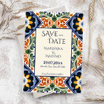 Reserva La Fecha Talavera vintage boda mexicana<br><div class="desc">Azulejo azul baldosas portuguesas Talavera vintage boda mexicana guardar la fecha invitaciones plantilla,  Mediterráneo ornato patrón de baldosa folk boda guardar la fecha invitación editable plantilla descarga digital instantánea estilo Hacienda boda guardar la fecha invitaciones</div>