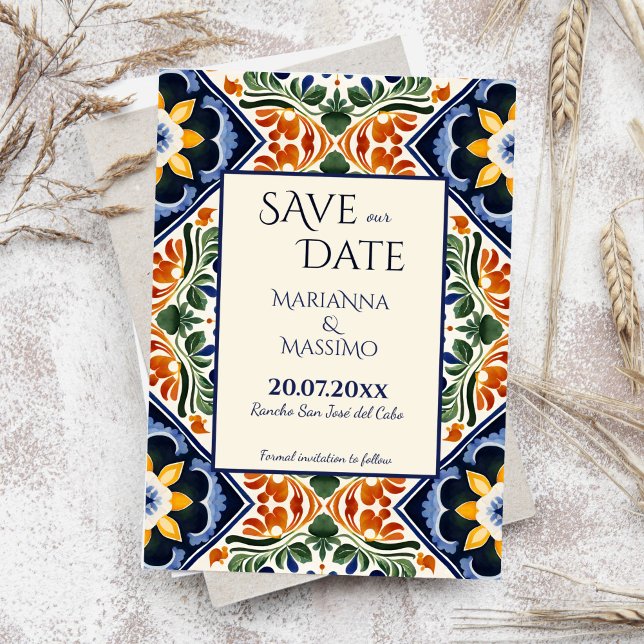Reserva La Fecha Talavera vintage boda mexicana  (Talavera vintage Mexican hacienda wedding Save The Date invitations template instant download)