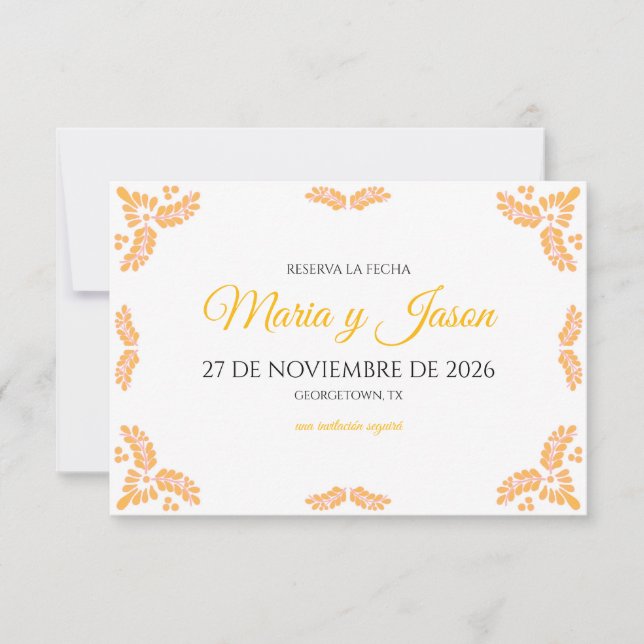 Reserva La Fecha Talavera Yellow Floral Minimalist Spanish Wedding (Anverso)