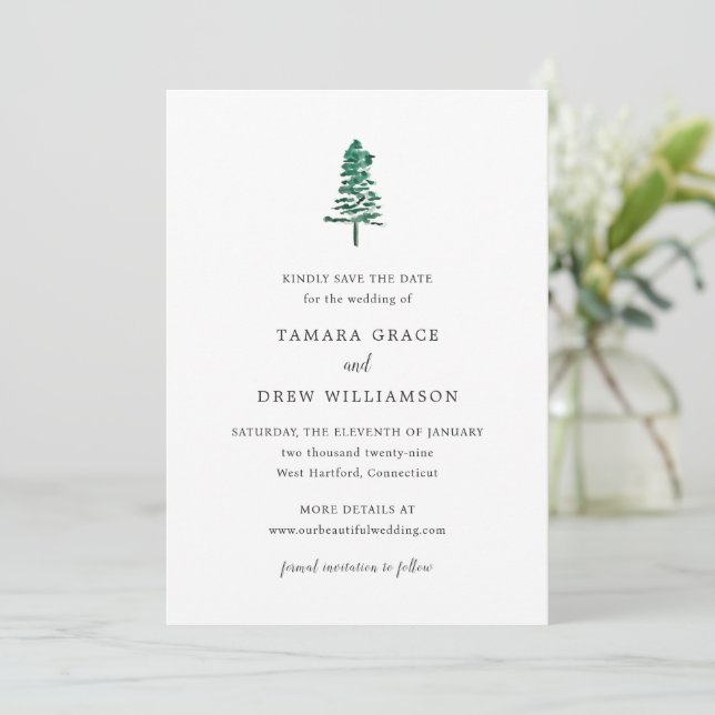 Reserva La Fecha Tamara Pine Tree Moderno Boda (Anverso de pie)