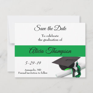 Reserva La Fecha Tapón y tapón de graduación negro y verde