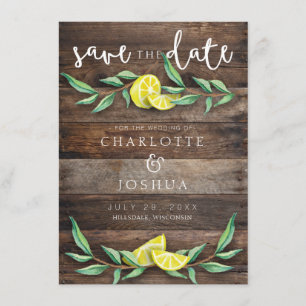 Reserva la fecha Tarjeta Boda Rustic Wood Lemon