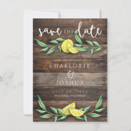 Reserva la fecha | Tarjeta Boda Rustic Wood Lemon
