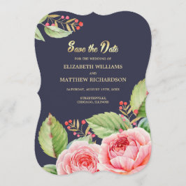 Reserva la fecha. Tarjeta floral Navy Blue Watreco