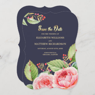 Reserva la fecha. Tarjeta floral Navy Blue Watreco