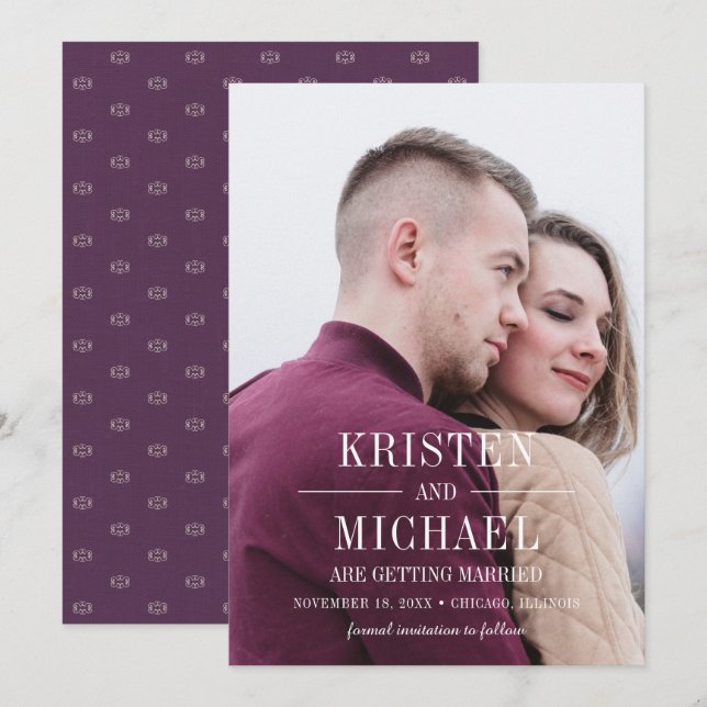 Reserva la fecha. Tarjetas de fotos de patrón de c (Anverso / Reverso)