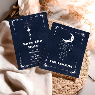 Reserva La Fecha Tarot Azul Marino Los Enamorados Boda